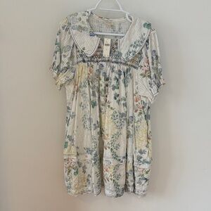 Pilcro Cream Floral Smocked Dress with Multicolor Blooms